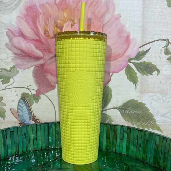 Starbucks Accessories - New Starbucks 2023 Matte Meadow Yellow Soft Touch Disco Grid Cold Cup Tumbler